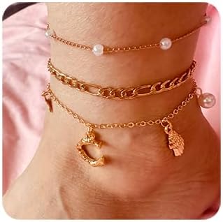 Initial Charm Anklets For Women Shell Letter Anklets Set Gold Charms Pendant Boho Summer Seashell Beach 14k Jewelry for Women Gift