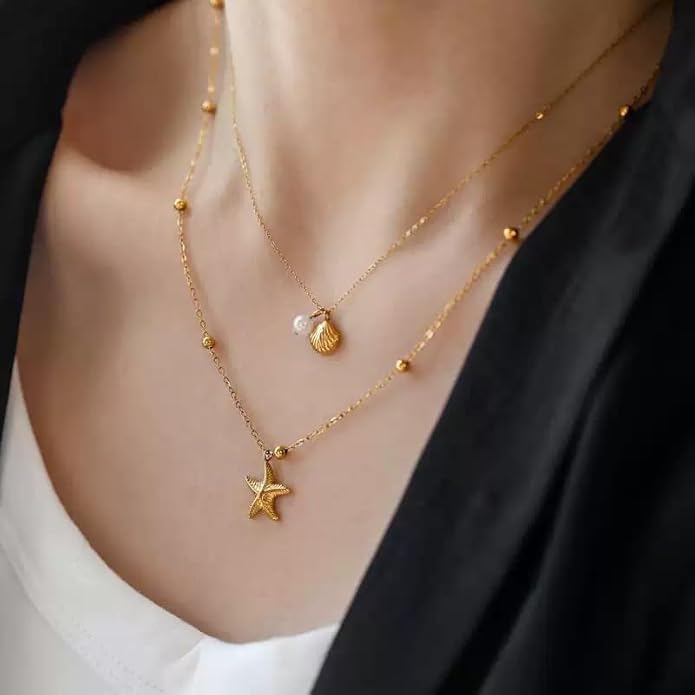 16 Pairs Starfish Jewelry Set for Women Dainty Seashell Necklace Starfish Earring Open Ring Boho Layer Charm Necklace Summer Beach Bracelets and Natural White Anklet Set Trendy Beachy Vacation Accessories Gift