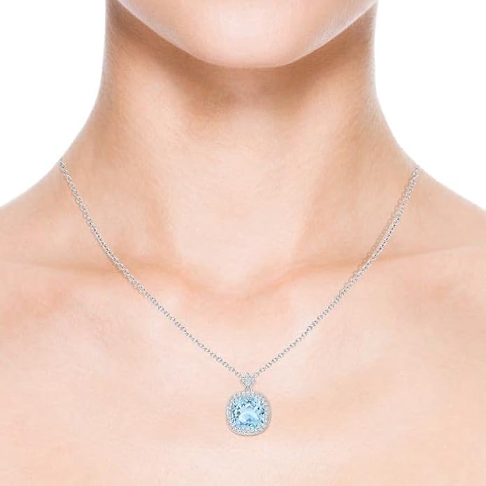 Angara Natural Aquamarine Pendant for Women | Vintage in 14K Solid Gold/Platinum With 18" Chain | March Birthday, Anniversary, Gemstone Jewelry Gift