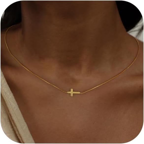 Cross Necklace for Women 14K Gold Silver Plated Dainty Small Cross Pendant Choker Simple Trendy Cute Cross Charm Chain Necklace Easter Basket Stuffers Baptism Religious Faith Jewelry Gift