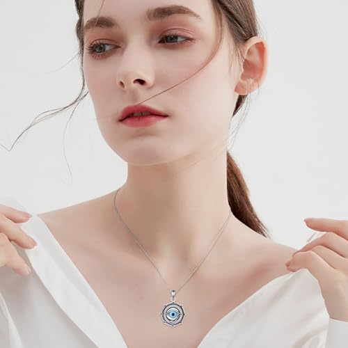 Evil Eye Necklace 925 Sterling Silver Evil Eye Pendant Necklace Greek Protection Jewelry Gifts Lucky Necklace for Women Men