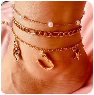 Initial Charm Anklets For Women Shell Letter Anklets Set Gold Charms Pendant Boho Summer Seashell Beach 14k Jewelry for Women Gift