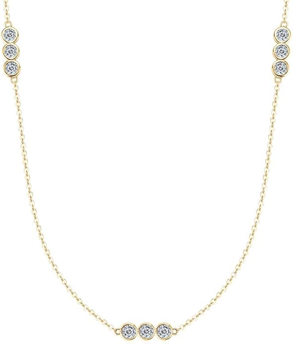 3-Stones Choker Necklace for Women, 0.9cttw D Color Moissanite Pendant 925 Sterling Silver Adjustable Chain, Elegant Jewelry Gifts for Wife or Mom