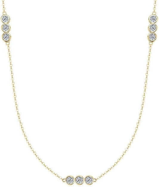 3-Stones Choker Necklace for Women, 0.9cttw D Color Moissanite Pendant 925 Sterling Silver Adjustable Chain, Elegant Jewelry Gifts for Wife or Mom