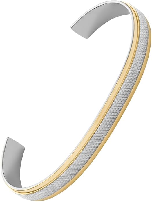 Fossil Men's Plated Stainless Steel Engravable Personalized Gift ID, Chain or Cuff Bracelet for Men