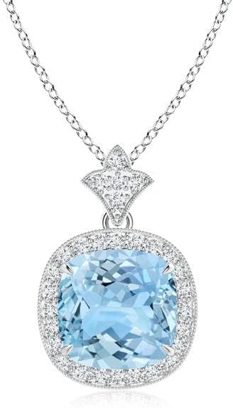 Angara Natural Aquamarine Pendant for Women | Vintage in 14K Solid Gold/Platinum With 18" Chain | March Birthday, Anniversary, Gemstone Jewelry Gift