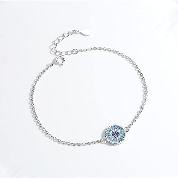 14K Gold Sapphire Evil Eye Bracelet for Women,Dainty Natural Gemstone Round Devil's Eye Adjustable Chain Bracelet,Lucky Jewelry Gift for Her