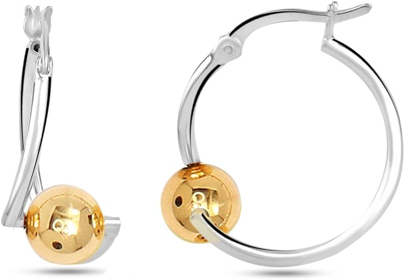 LeCalla 925 Sterling Silver Beaded Ball Hoop Earrings | Lightweight Sleeper Bead Ball Earring Hoops | Cape Style Hoop Earrings for Women