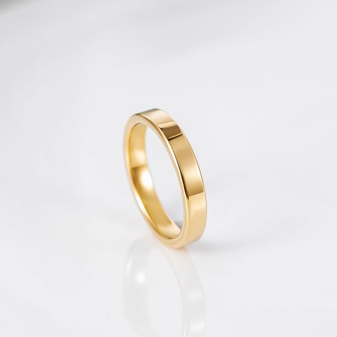 TRUMIUM 2mm 4mm 6mm Tungsten Rings for Women Men's Wedding Bands 24K Gold Plated Beveled Edges Flat High Polished Comfort Fit Size 5-14