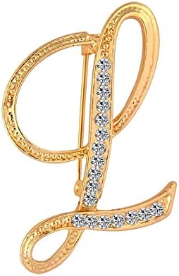 DSADKI A-Z Lette Brooch 26 Initial Pins Gold Plated Metal Brooches - Clear Crystal Rhinestone Brooch Breastpin for Women