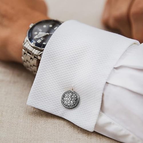 HAWSON Cufflinks and Studs for Men-Fashion Men Vintage Enamel Carbon Fiber Tuxedo Shirt Cufflinks and Studs Set for Regular Wedding Business Accessories