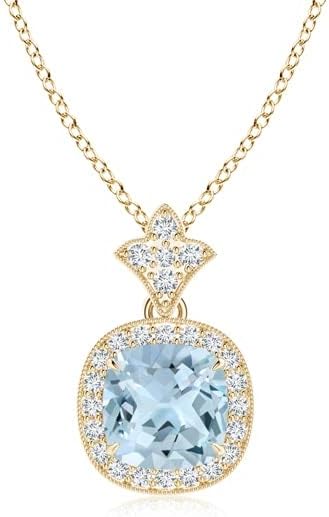 Angara Natural Aquamarine Pendant for Women | Vintage in 14K Solid Gold/Platinum With 18" Chain | March Birthday, Anniversary, Gemstone Jewelry Gift