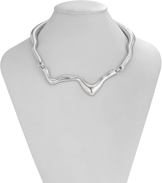 Punk Dripping Water-drop Choker Necklace for Women,Thick Drippy Chain Liquid Metal Collar Necklace Rocker Hip-hop Necklace Cool Metallic Unique Funky Statament Grunge Jewelry