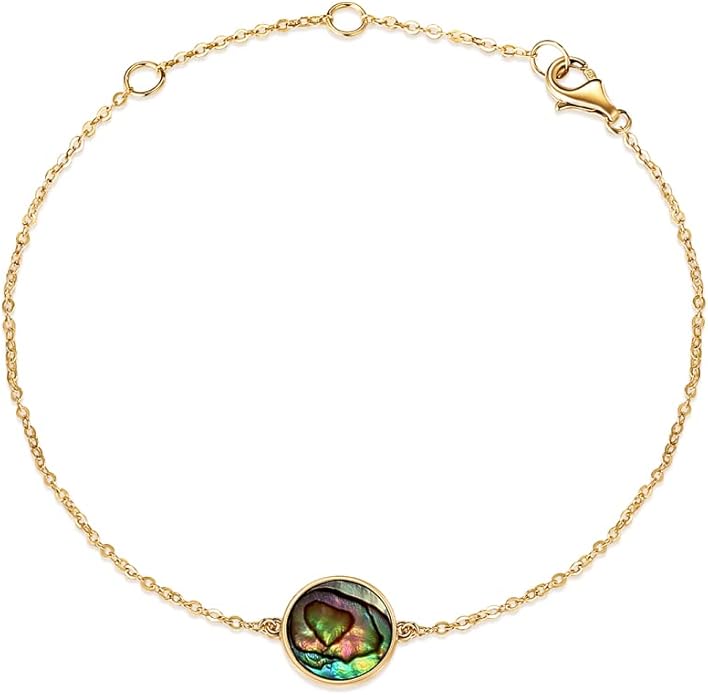 AGVANA Valentines Day Gifts 14K Solid Real Gold Coin Necklace Bracelet for Women Mother of Pearl/Abalone/Turquoise/Black Onyx/Opal Fine Jewelry Anniversary Birthday Gifts for Women Mom Wife Her
