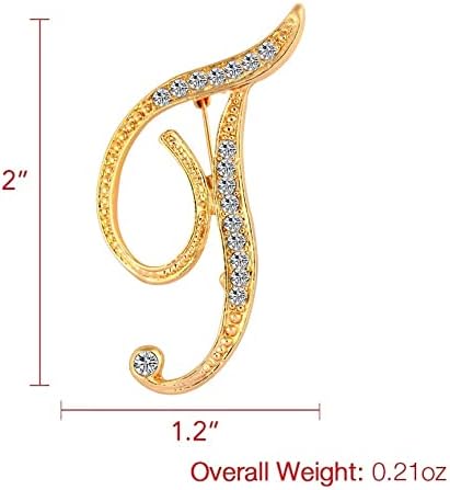 DSADKI A-Z Lette Brooch 26 Initial Pins Gold Plated Metal Brooches - Clear Crystal Rhinestone Brooch Breastpin for Women