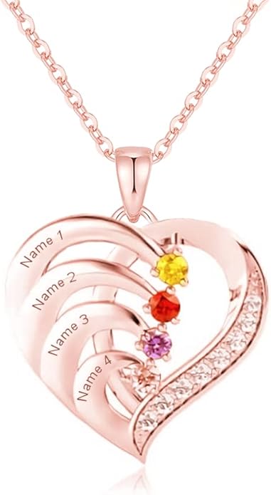 10K 14K 18K Personalized Solid Gold Nautral Diamond Mom Necklace with 1-5 Birthstones for Women Mom Wife,Custom Mother Birthstone Necklace Engraved Name Jewelry Gift for Mothers Day Birthday