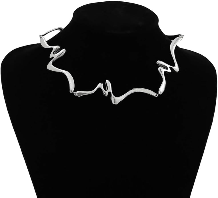 Punk Dripping Water-drop Choker Necklace for Women,Thick Drippy Chain Liquid Metal Collar Necklace Rocker Hip-hop Necklace Cool Metallic Unique Funky Statament Grunge Jewelry