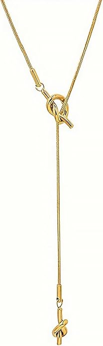 Lariat Necklaces for Women, Dainty Minimalist Knotted Rope Design Pendant Long Y Necklaces 18k Gold Plated Trendy Chain Jewelry