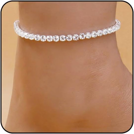 Ankle Bracelets for Women Waterproof Sparkly Anklets Tennis Rhinestone Anklets for Women Starfish Infinity Heart Cross Anklet Bracelet Beach Jewelry