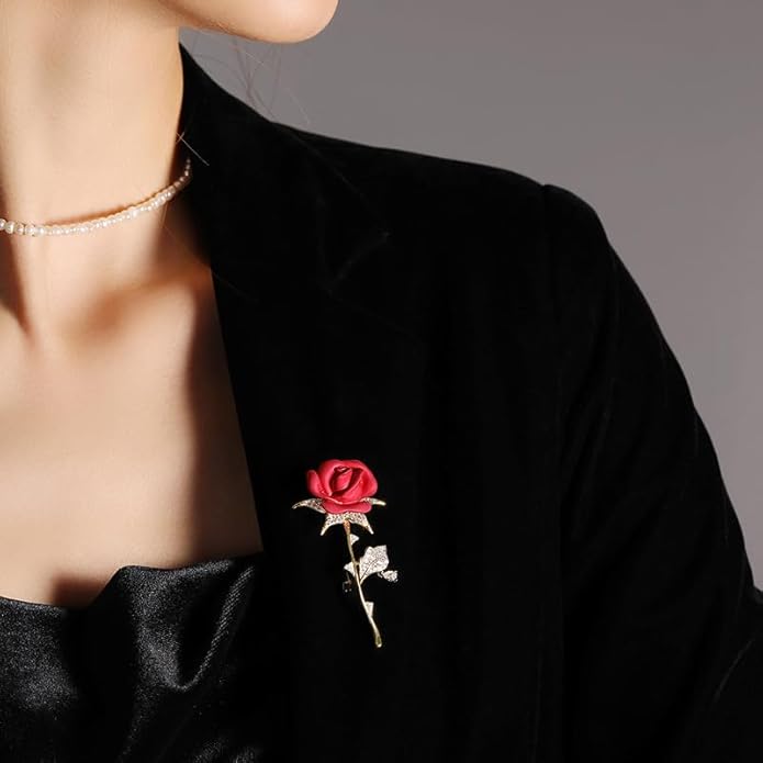 AILONMEI Red Rose Flower Brooches and Pins for Women Costume Jewelry Brooch Pins Broches Jewelry for Women Elegant Lady Pin