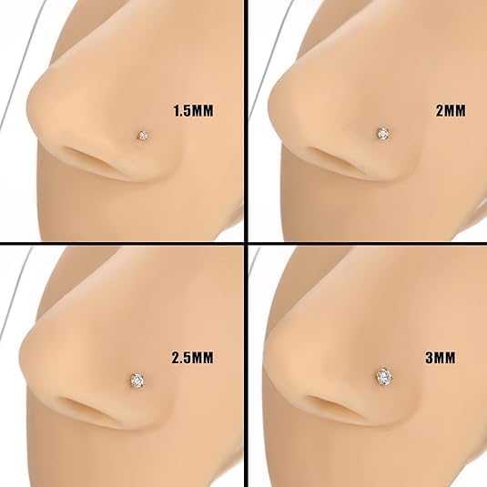 Nose Rings Studs: 8Pcs 20G Gold/Silver 316L Surgical Stainless Steel Nose Studs Hypoallergenic Corkscrew Nose Piercing Stud Jewelry for Women Men Clear Cubic Zirconia Imitation Diamond Top Size 1.5mm 2mm 2.5mm 3mm