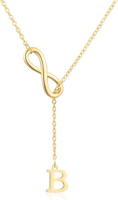 FUNEIA Gold Initial Necklaces for Women Trendy Dainty Long 14K Gold Plated Infinity Lariat Letter Necklace Non Tarnish Friendship Personalized Name Drop Pendant Y Necklace Stack Jewelry Gift