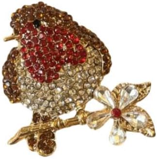 Rhinestone Red Breasted Robin Bird Brooch Pin Vintage Inspired Pin