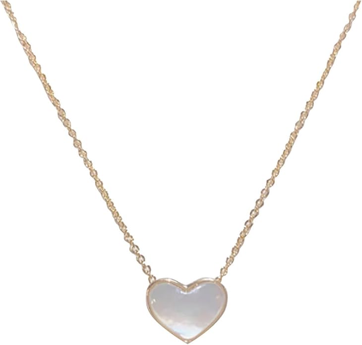 Mother of Pearl Heart Necklace for Women, Dainty Gold Plated Pendant Necklace, Minimalist Layering Jewelry, Simple Everyday Necklace, Sweet Gift for Birthday, Anniversary, Valentines