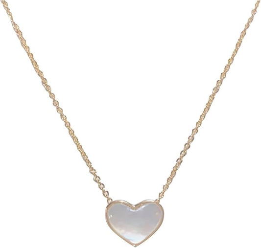 Mother of Pearl Heart Necklace for Women, Dainty Gold Plated Pendant Necklace, Minimalist Layering Jewelry, Simple Everyday Necklace, Sweet Gift for Birthday, Anniversary, Valentines