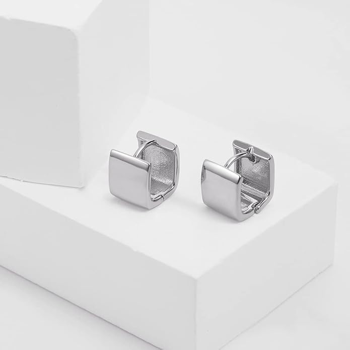 14K Gold Plated Hoop Earring Small Square Huggies Hoops For Women, Minimalist Cute Earrings for Women Girls Gift, gold silver rose gold black and CZ