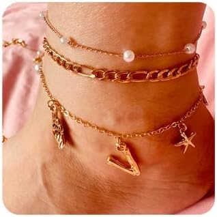 Initial Charm Anklets For Women Shell Letter Anklets Set Gold Charms Pendant Boho Summer Seashell Beach 14k Jewelry for Women Gift