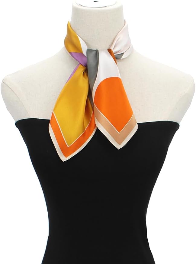 ANDANTINO 100% Mulberry Silk Scarf -21” Lightweight Square Neckerchief – Breathable Digital Printed Scarves with Gift Packed