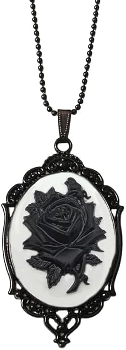 Gothic Red Rose Cameo Necklace for Women Victorian Vintage Rose Flower Thorn Pendant Necklace Satan Demon Necklace Halloween Jewelry for Women
