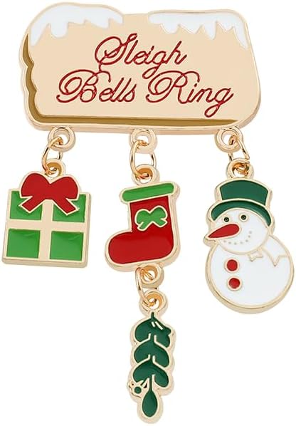 ONLYJUMP Christmas Bell Brooch Pins for Women Girls Lovely Crystal Christmass Tree Snowflake Bell Reindeer Snowman Brooches Colorful Xmas Enamel Pins Holiday Party Gift