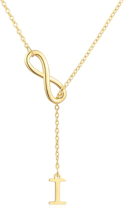 FUNEIA Gold Initial Necklaces for Women Trendy Dainty Long 14K Gold Plated Infinity Lariat Letter Necklace Non Tarnish Friendship Personalized Name Drop Pendant Y Necklace Stack Jewelry Gift