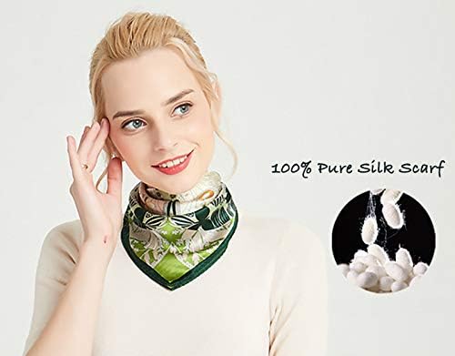 ANDANTINO 100% Pure Mulberry Silk Small Square Scarves -21'' x 21''- Digital Printed Neckerchief –Women Men Lightweight Scarf