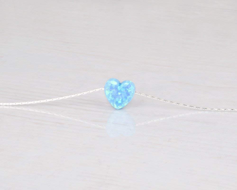 Sterling Silver Choker Necklace with Blue Opal Heart - Designer Handmade Collar Chain for Women- Length: 13.5 inch + 3 inch Extender (sterling silver, blue)
