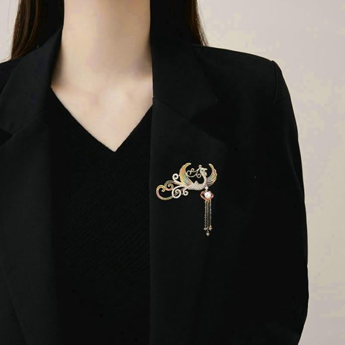 Exquisite 14K Gold Phoenix Brooch for Women, Inlaid with Moissanite and Premium Gemstones, Ideal Luxury Gift for Holidays and Special Occasions