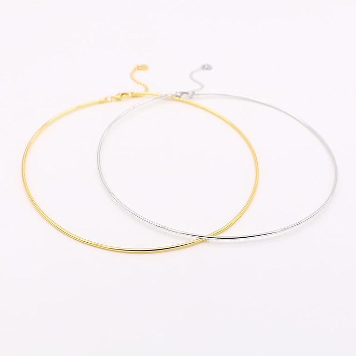 Women 925 Sterling Silver 2MM Solid Dome Collar Necklace Simple Fashion Golden 16 "18" 20 "+1.9 "Adjustable Length Choker Fine Jewelry Gifts
