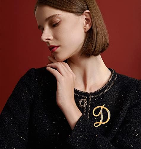 DSADKI A-Z Lette Brooch 26 Initial Pins Gold Plated Metal Brooches - Clear Crystal Rhinestone Brooch Breastpin for Women