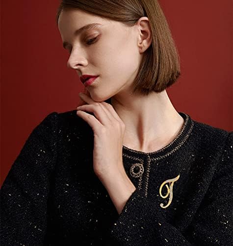 DSADKI A-Z Lette Brooch 26 Initial Pins Gold Plated Metal Brooches - Clear Crystal Rhinestone Brooch Breastpin for Women