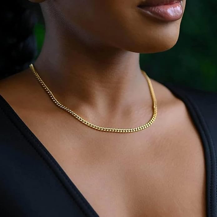ChainsHouse Stainless Steel Mens Cuban Link Chain, Black/ 18K Gold Plated Miami Cuban Chain Necklace, 5mm/7mm/9mm/12mm/14mm Width, No Tarnish& Durable Hip Hop Mens Jewelry, 18"-30", Send Gift Box