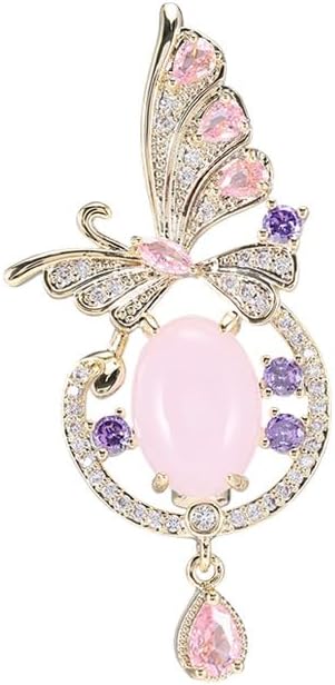 14K Gold Luxury Butterfly Brooch Sparkling Moissanite Accents & Enamel Painted Details, Retro Chic for Cheongsam, Coats & Formal Attire