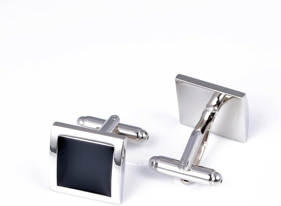 Jonwo Silver Black Tone Square Men's Cufflinks in a Gift Box Classic Tuxedo Cuff Link for Wedding Formal Business Shirt