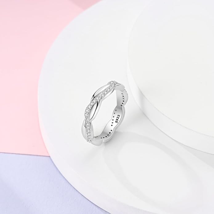 NARMO 925 Sterling Silver Rings for Women Evil Eyes Rings Entwined Line Cubic Zirconia Rings Simple Stackable Finger Rings Engagement Ring Personality Rings Size 6-9
