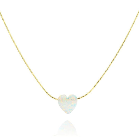 14K Gold Filled White Opal Heart SHORT Choker Necklace - Designer Handmade Necklace for women - 13.5 inch + 3 inch Extender (gold filled, white)
