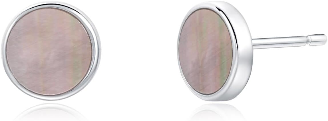 S.Leaf Gold Stud Earrings for Women 925 Sterling Silver Hypoallergenic Mother of Pearl Shell Stud Chain Earrings Friendship Jewelry Gifts for Women Her