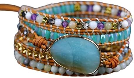 ZOSOJONA Boho Handmade Natural Stone Wrap Bracelets Turquoises Crystal Beads Bracelet Jewelry