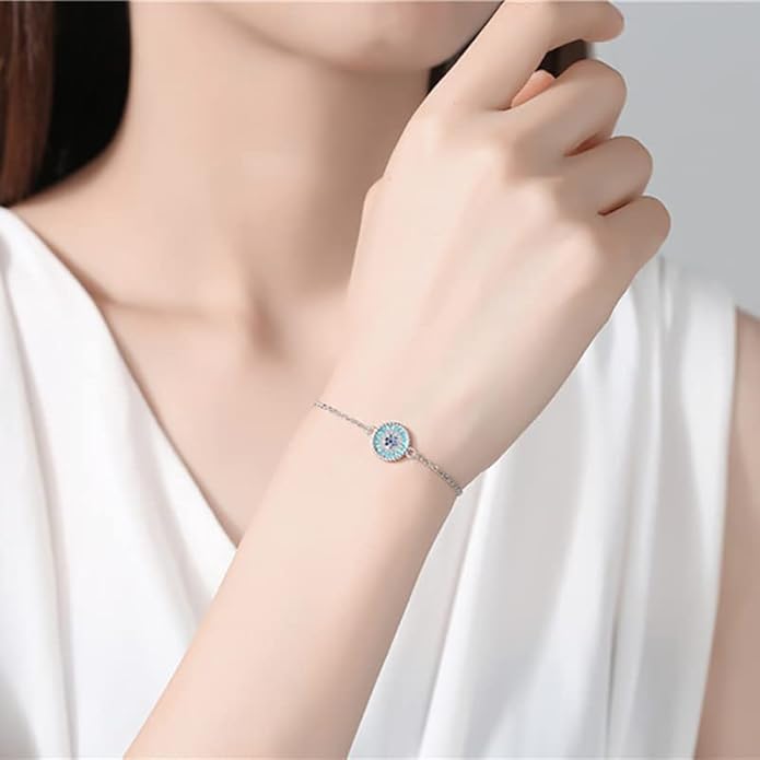 14K Gold Sapphire Evil Eye Bracelet for Women,Dainty Natural Gemstone Round Devil's Eye Adjustable Chain Bracelet,Lucky Jewelry Gift for Her
