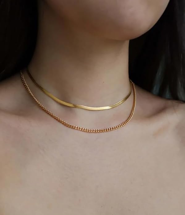 14K Gold Plated Layering Necklaces For Women Gold Necklace Set, Cuban Link, Snake Chain, Paperclip Layered Chains, Twisted Rope and Twisted Chain, Trendy Layering Necklace
